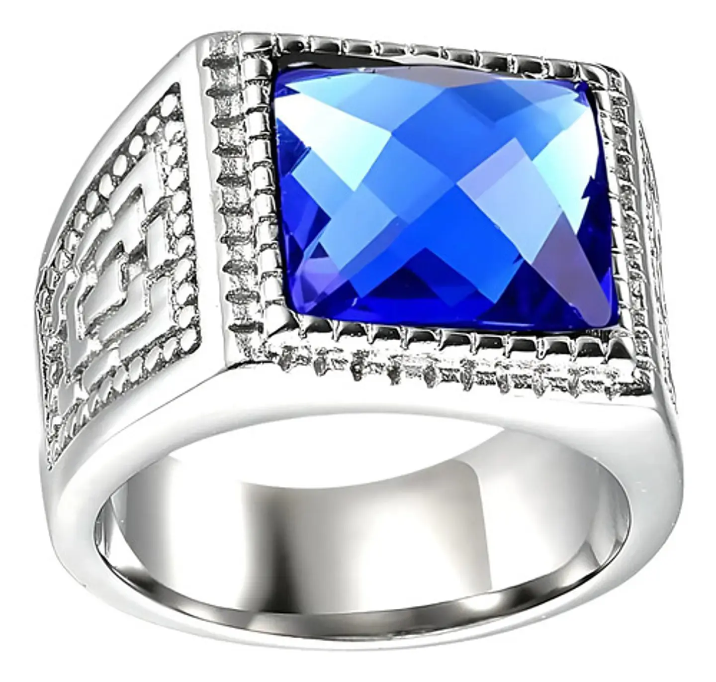 Anillo Color Plata Piedra Cz Clásico Acero Inoxidable Hombre 7