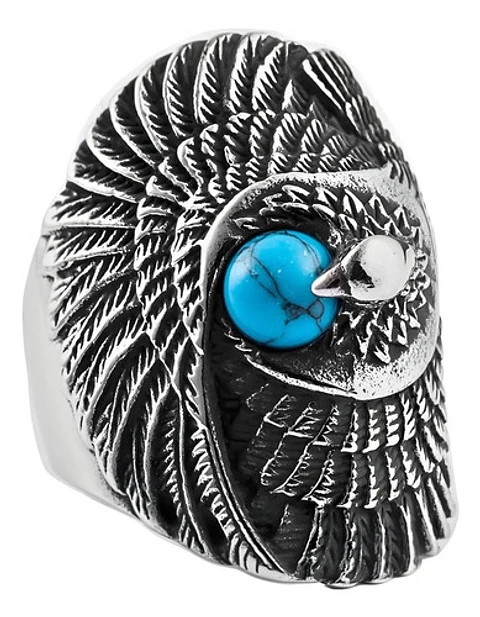 Anillo Color Plata Turquesa Águila Acero Inoxidable Hombre