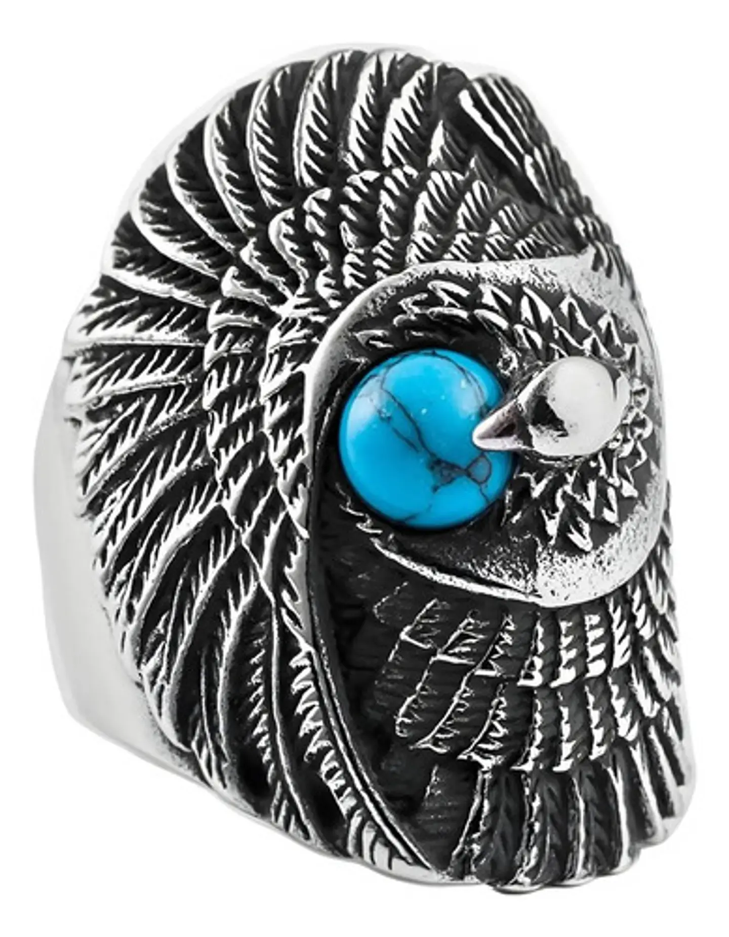 Anillo Color Plata Turquesa Águila Acero Inoxidable Hombre 1