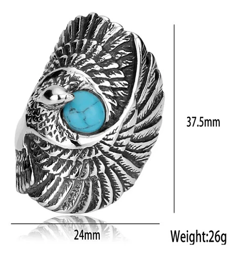 Anillo Color Plata Turquesa Águila Acero Inoxidable Hombre