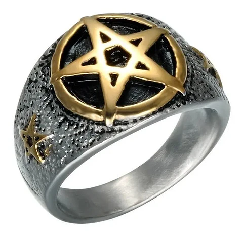 Anillo Pentagrama Color Plata Acero Inoxidable Para Hombre