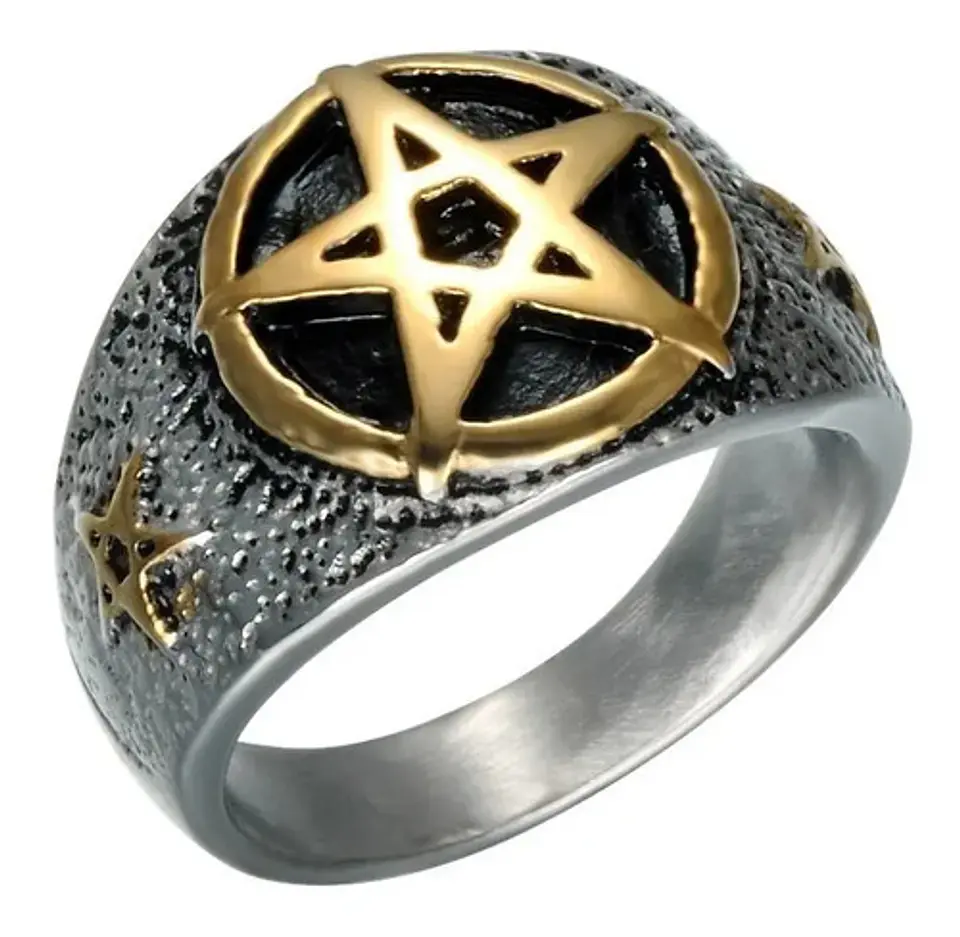 Anillo Pentagrama Color Plata Acero Inoxidable Para Hombre 1