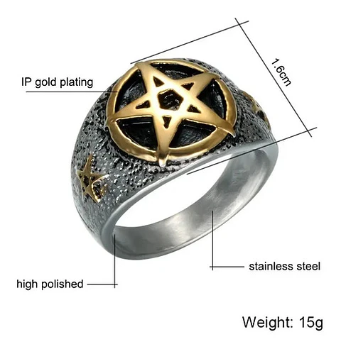Anillo Pentagrama Color Plata Acero Inoxidable Para Hombre