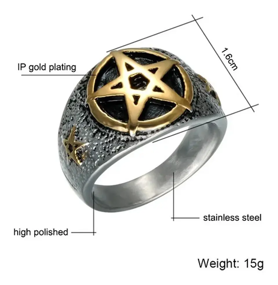 Anillo Pentagrama Color Plata Acero Inoxidable Para Hombre 2