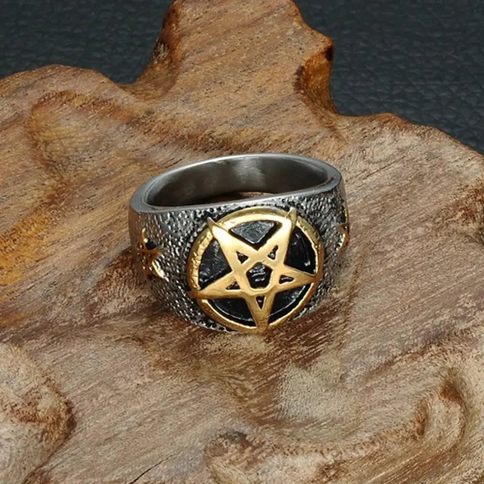 Anillo Pentagrama Color Plata Acero Inoxidable Para Hombre 3