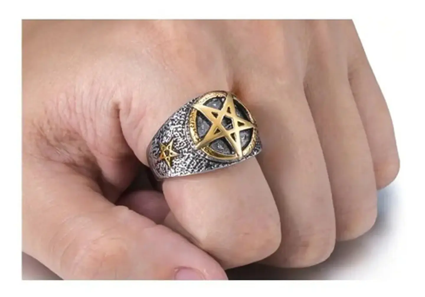 Anillo Pentagrama Color Plata Acero Inoxidable Para Hombre 4