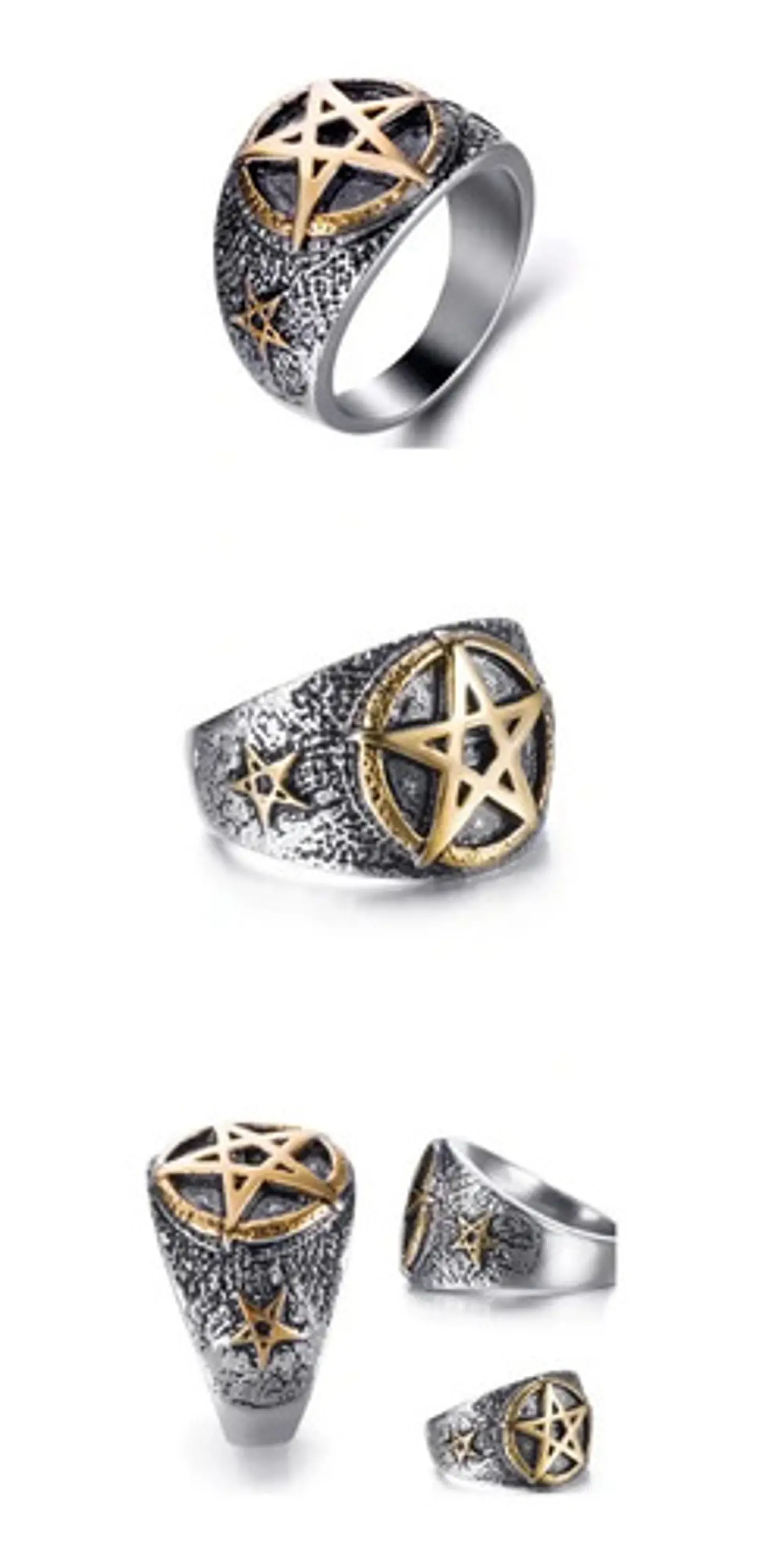 Anillo Pentagrama Color Plata Acero Inoxidable Para Hombre 5