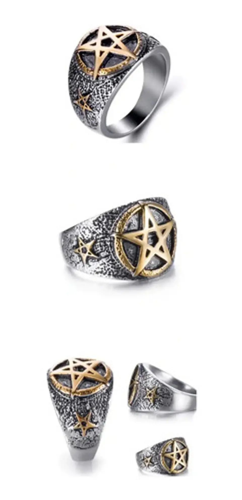 Anillo Pentagrama Color Plata Acero Inoxidable Para Hombre 5