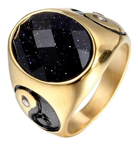 Anillo Color Oro Ying Yang Piedra Acero Inoxidable Hombre