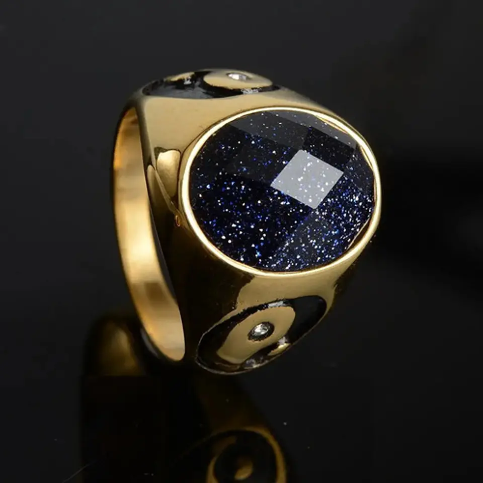 Anillo Color Oro Ying Yang Piedra Acero Inoxidable Hombre 3