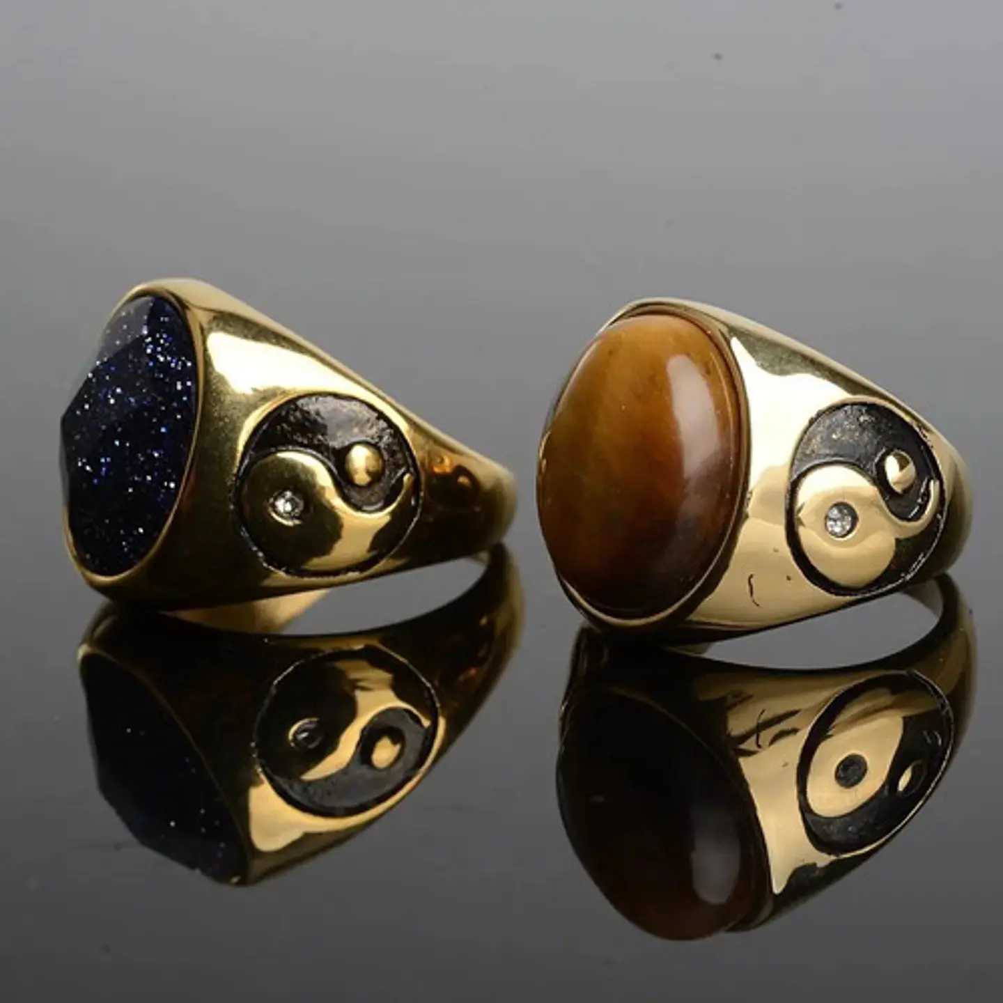 Anillo Color Oro Ying Yang Piedra Acero Inoxidable Hombre 4