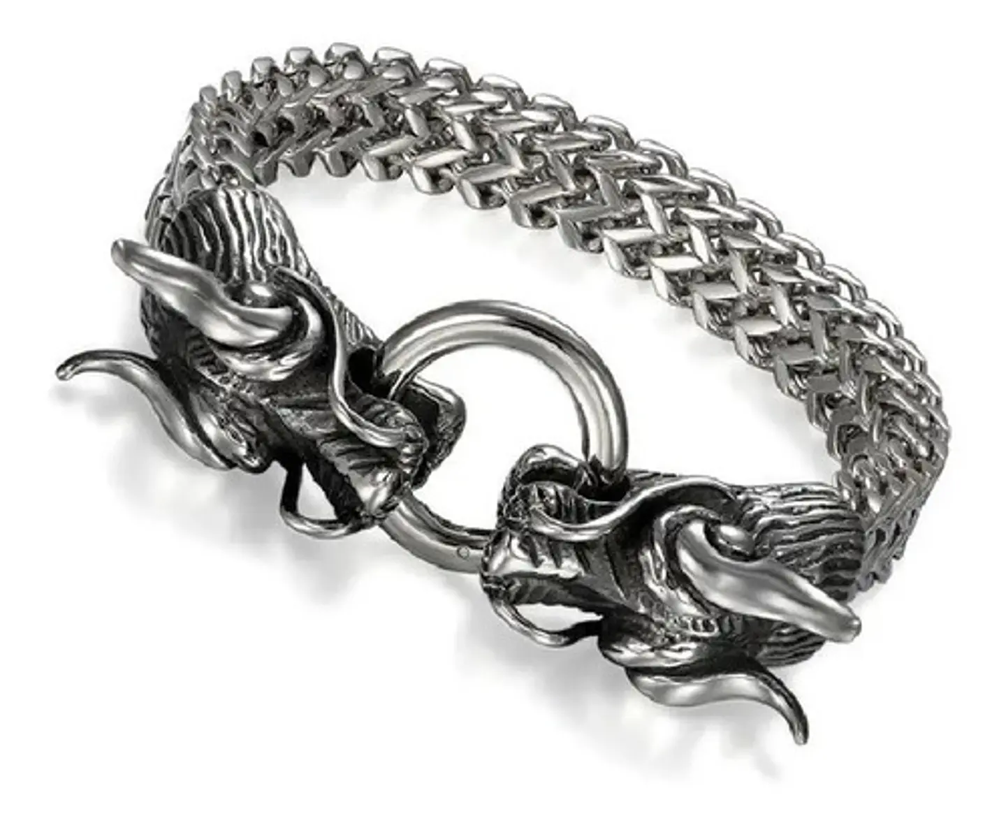 Pulsera Brazalete Acero Inoxidable Dragón Color Plata Hombre 1
