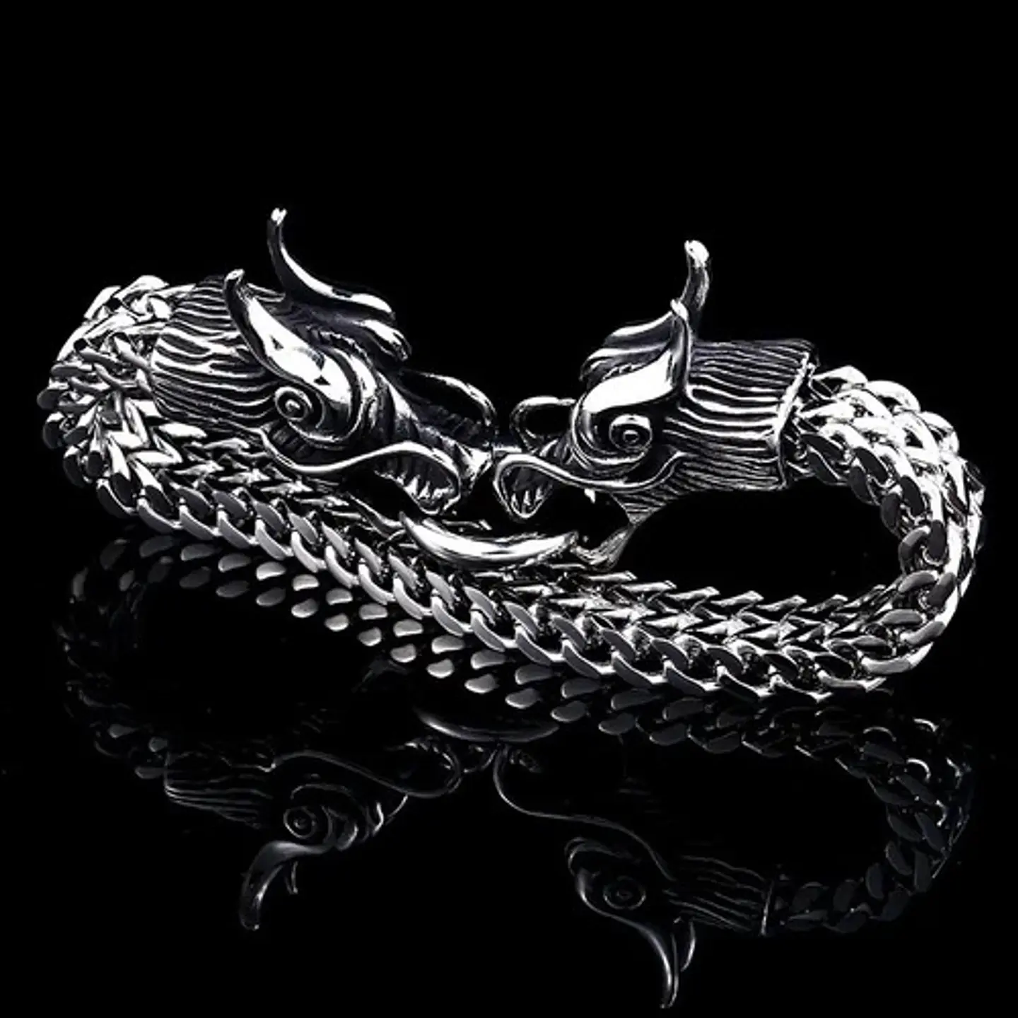 Pulsera Brazalete Acero Inoxidable Dragón Color Plata Hombre 3