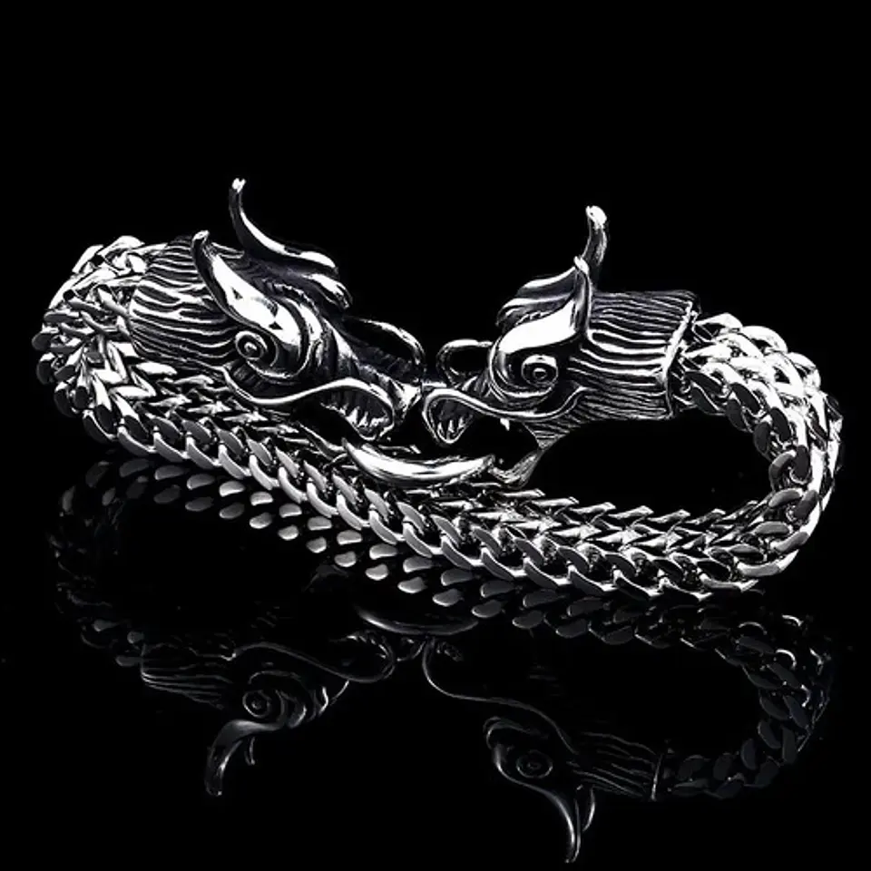 Pulsera Brazalete Acero Inoxidable Dragón Color Plata Hombre 3