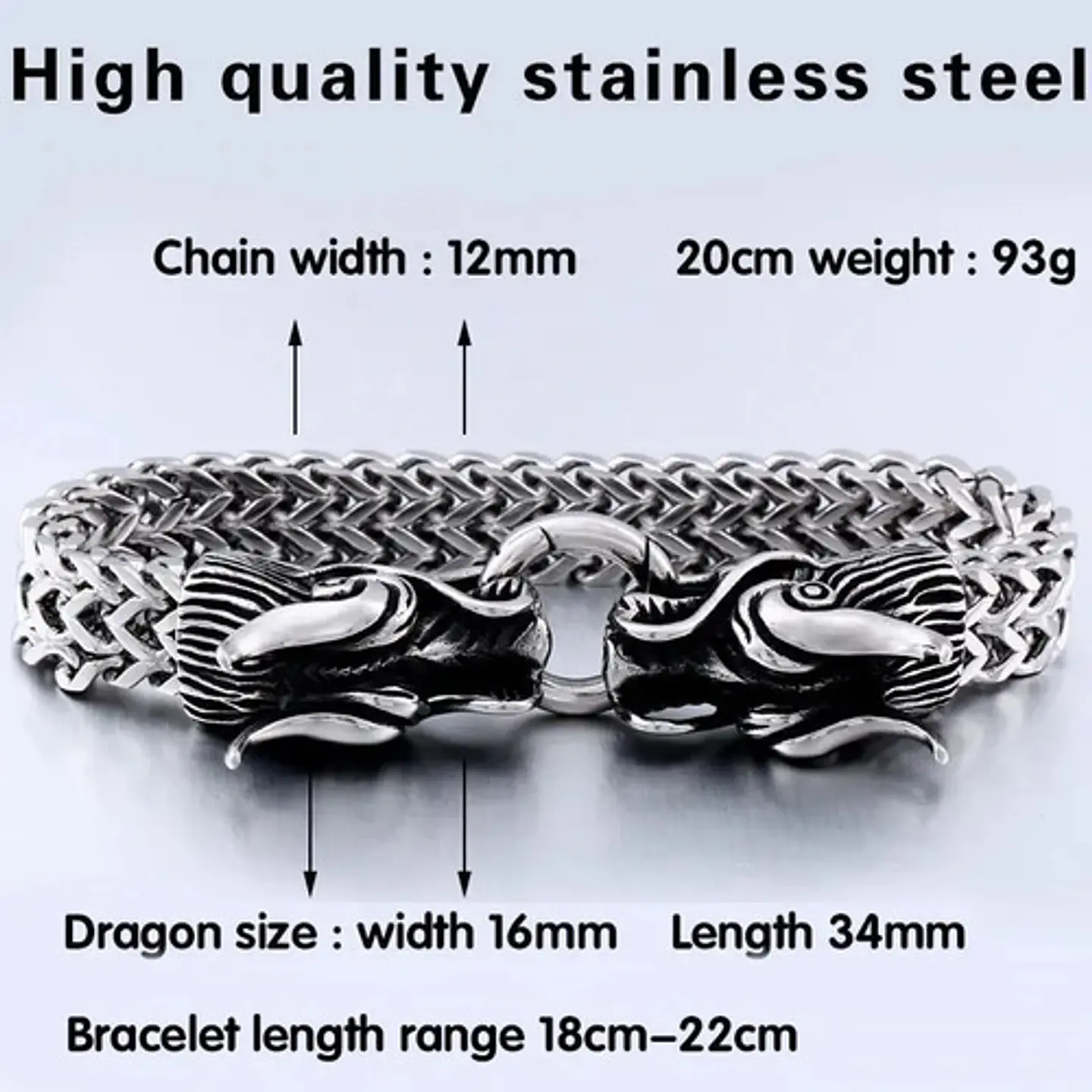Pulsera Brazalete Acero Inoxidable Dragón Color Plata Hombre 4