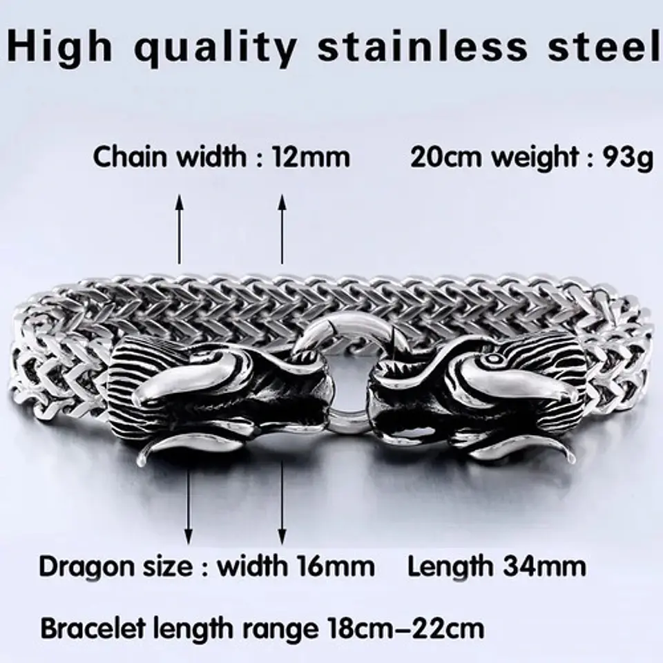 Pulsera Brazalete Acero Inoxidable Dragón Color Plata Hombre 4