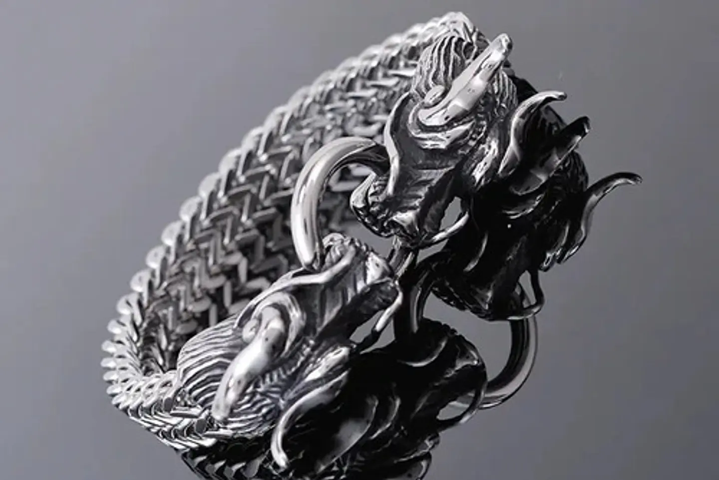 Pulsera Brazalete Acero Inoxidable Dragón Color Plata Hombre 7