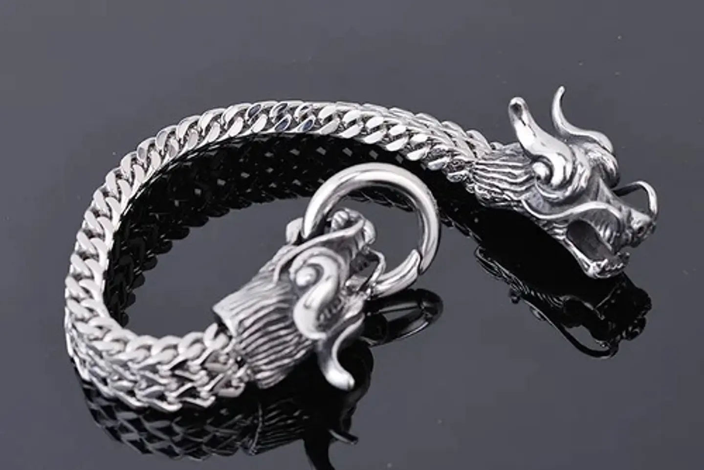 Pulsera Brazalete Acero Inoxidable Dragón Color Plata Hombre 8