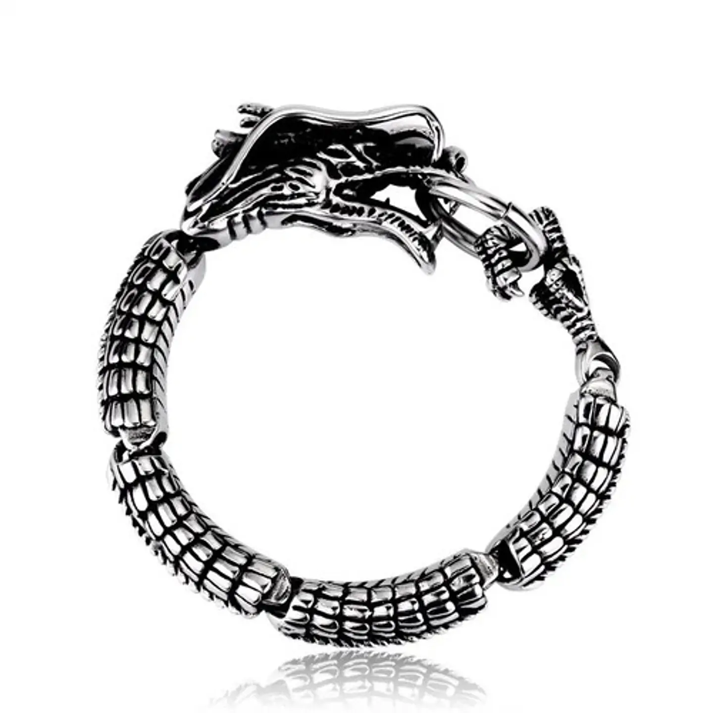 Pulsera Brazalete Acero Inoxidable Dragón Color Plata Hombre 9