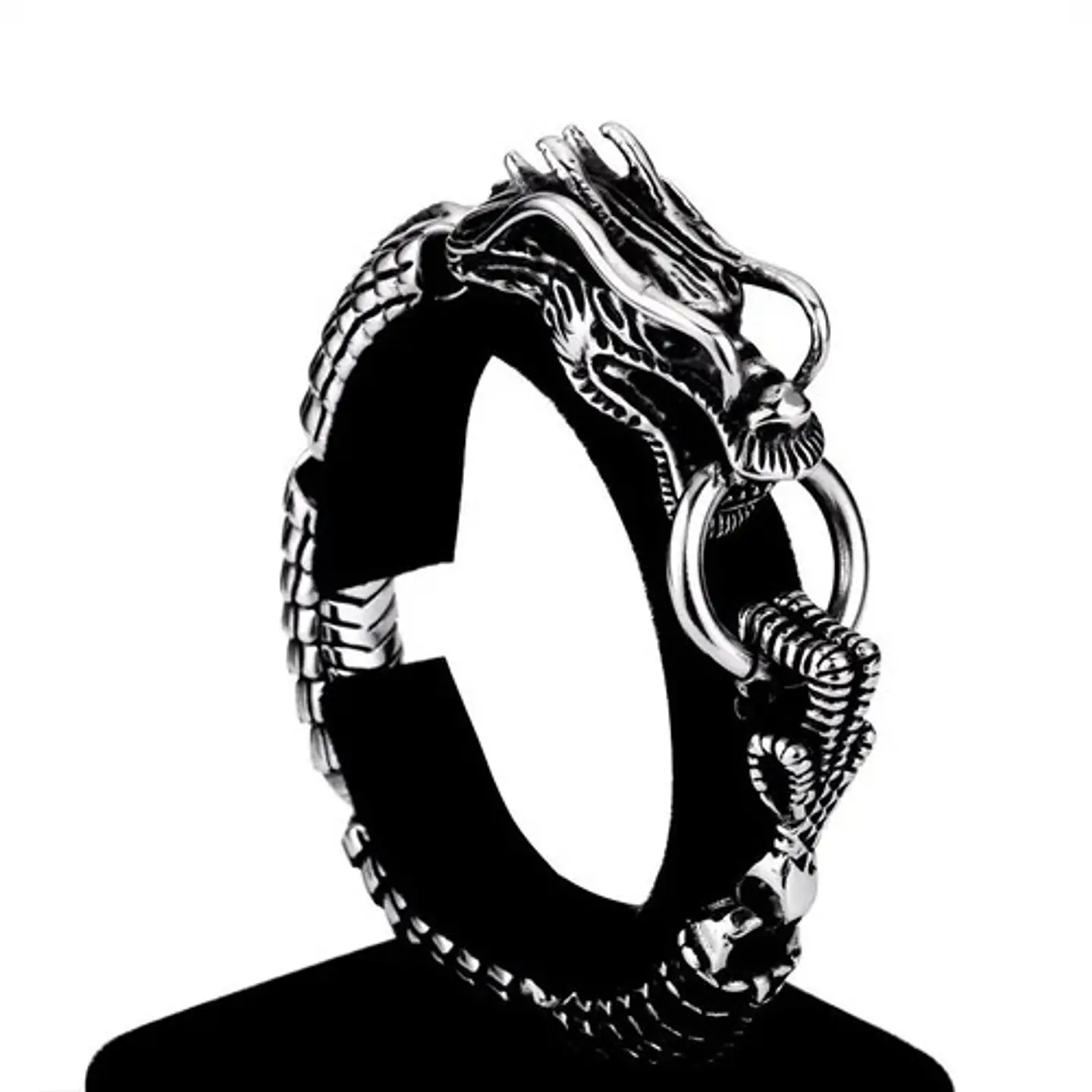 Pulsera Brazalete Acero Inoxidable Dragón Color Plata Hombre 10