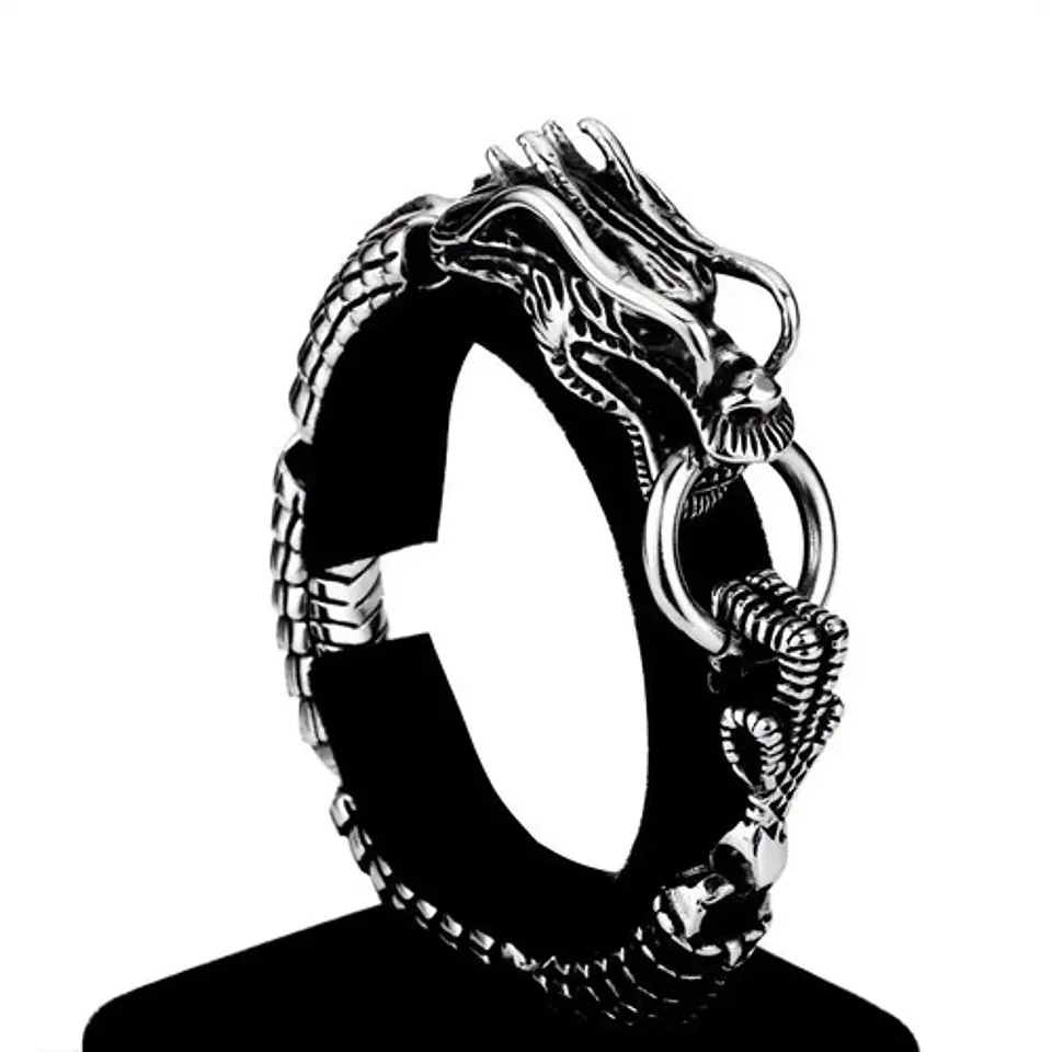 Pulsera Brazalete Acero Inoxidable Dragón Color Plata Hombre 10