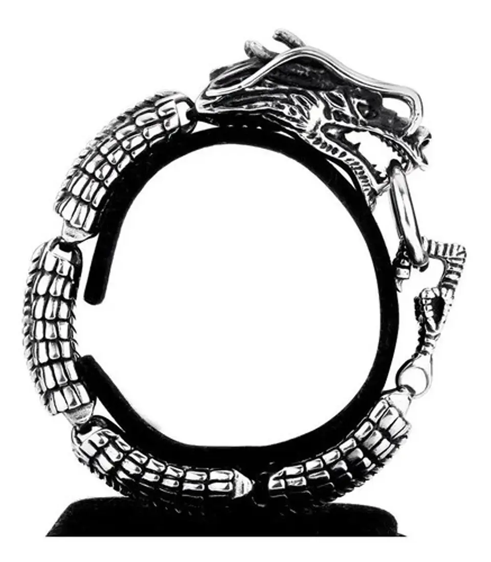 Pulsera Brazalete Acero Inoxidable Dragón Color Plata Hombre 11