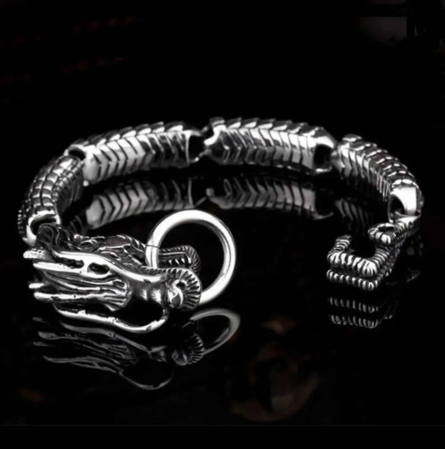 Pulsera Brazalete Acero Inoxidable Dragón Color Plata Hombre 13