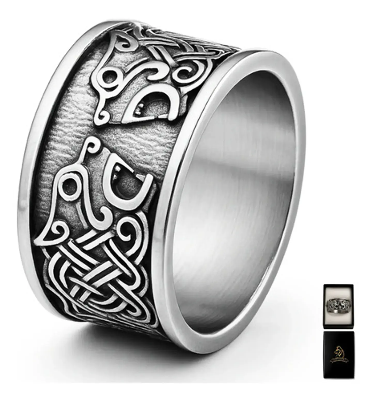 Anillo Color Plata Vikingo Oso Runas Acero Inoxidable Hombre 1