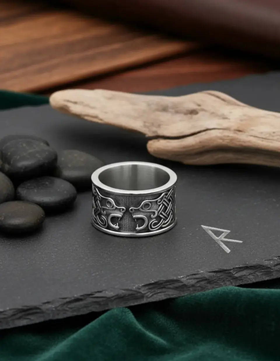 Anillo Color Plata Vikingo Oso Runas Acero Inoxidable Hombre 3