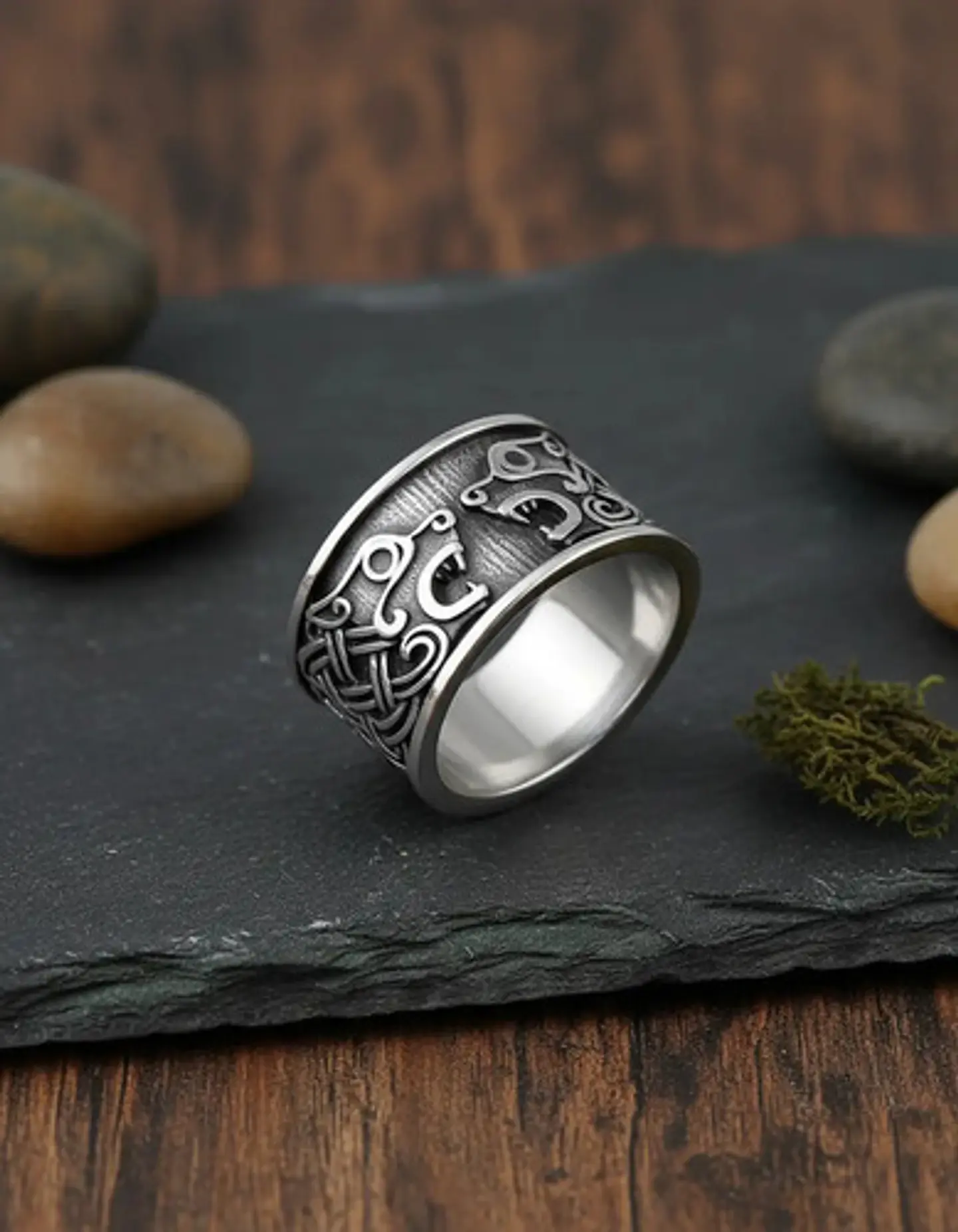Anillo Color Plata Vikingo Oso Runas Acero Inoxidable Hombre 4