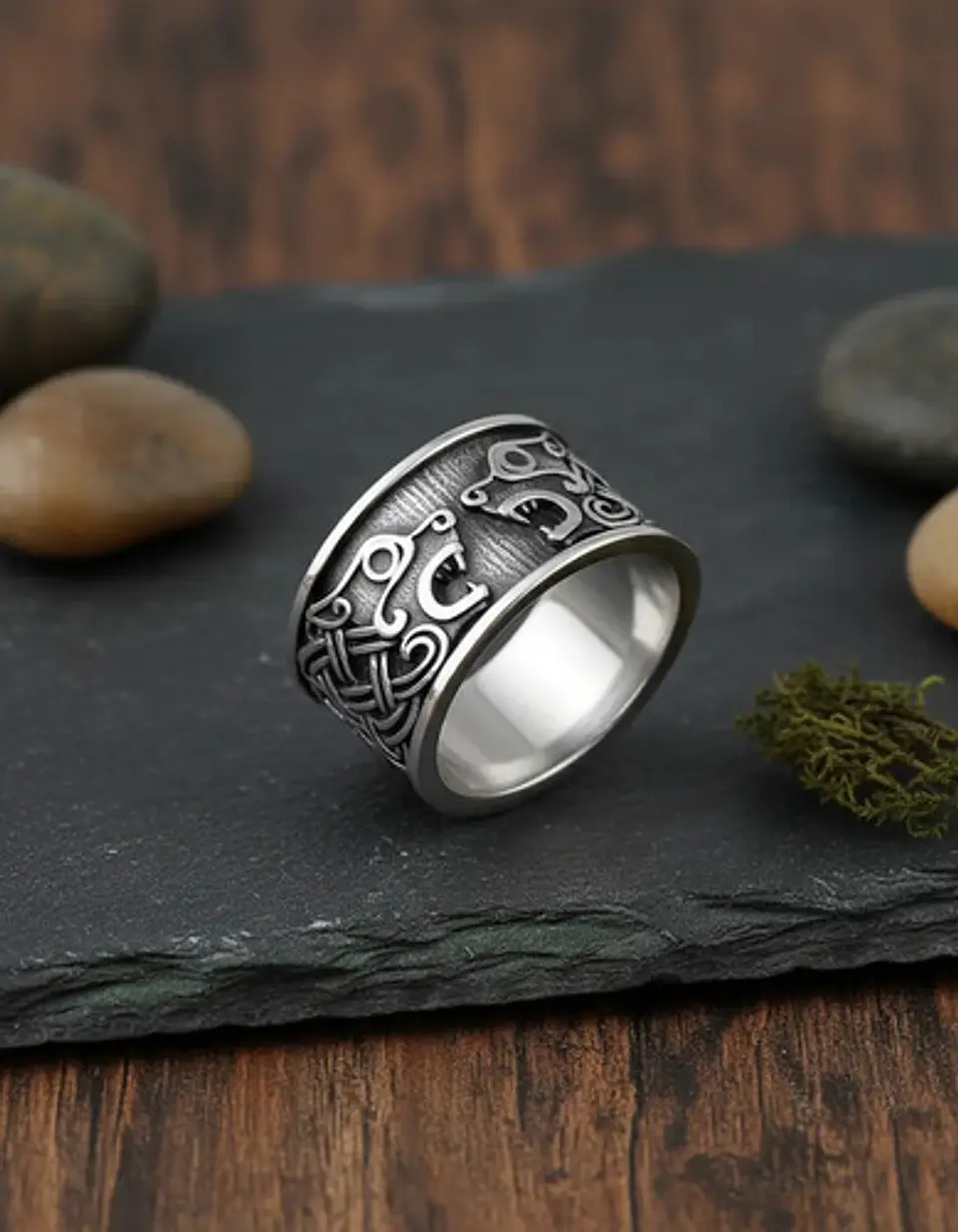 Anillo Color Plata Vikingo Oso Runas Acero Inoxidable Hombre 4