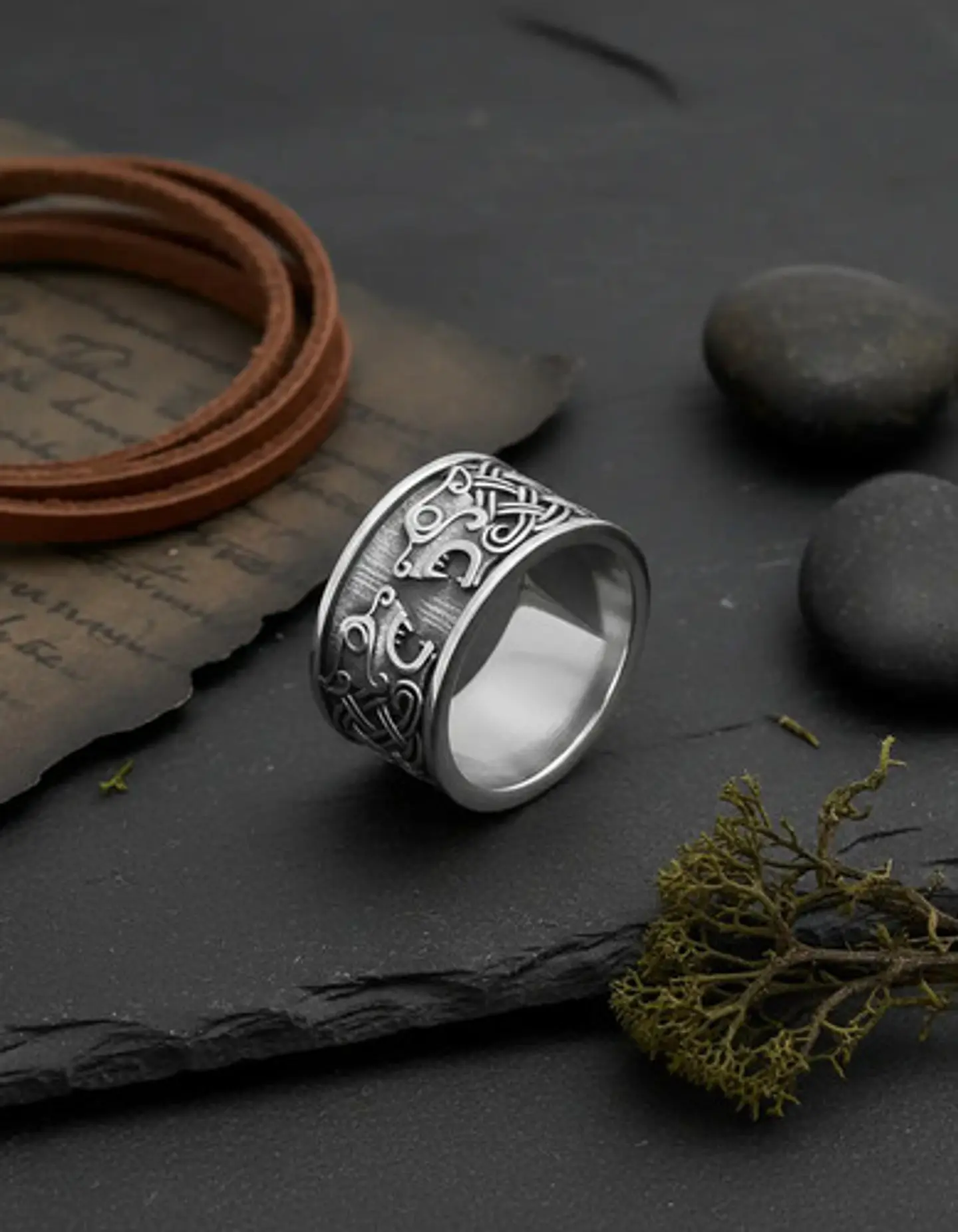 Anillo Color Plata Vikingo Oso Runas Acero Inoxidable Hombre 5