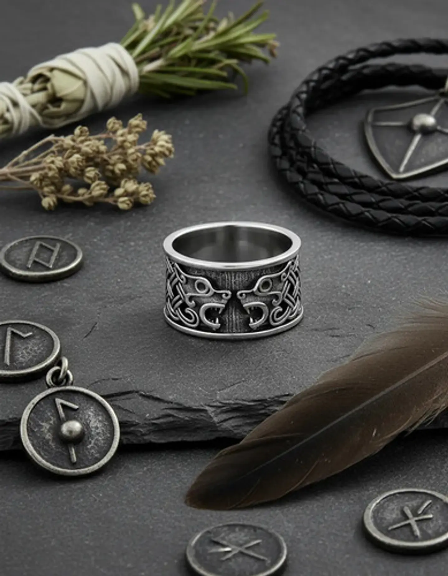 Anillo Color Plata Vikingo Oso Runas Acero Inoxidable Hombre 6