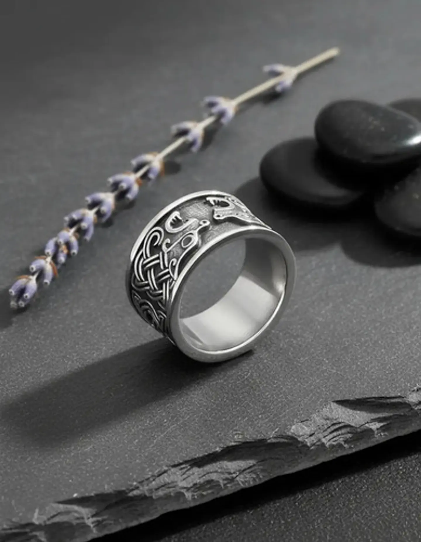Anillo Color Plata Vikingo Oso Runas Acero Inoxidable Hombre 8