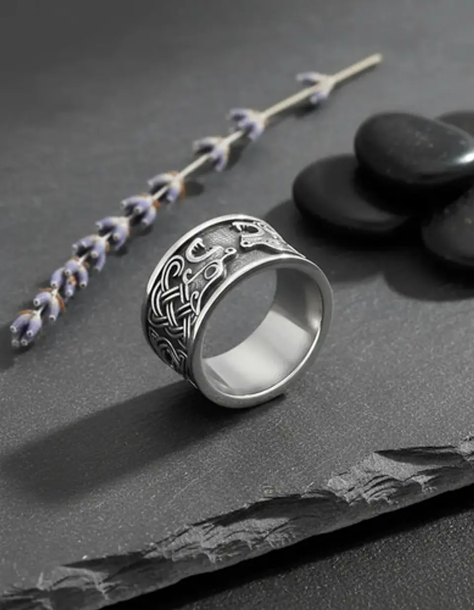 Anillo Color Plata Vikingo Oso Runas Acero Inoxidable Hombre 8