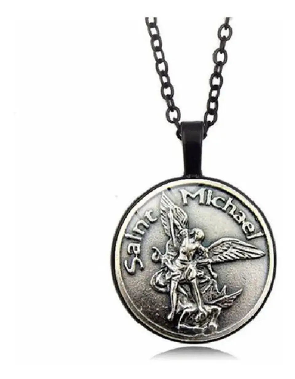 Collar Cadena Negra Cristal Arcángel Michael Hombre Y Mujer 1