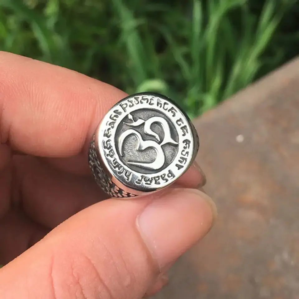 Anillo Acero Inoxidable Yoga Budista Meditacion Para Hombre  4