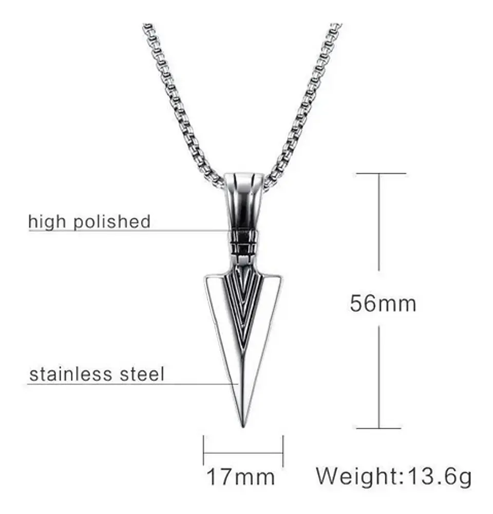 Collar Acero Inoxidable Color Plata Flecha  Hombre 9
