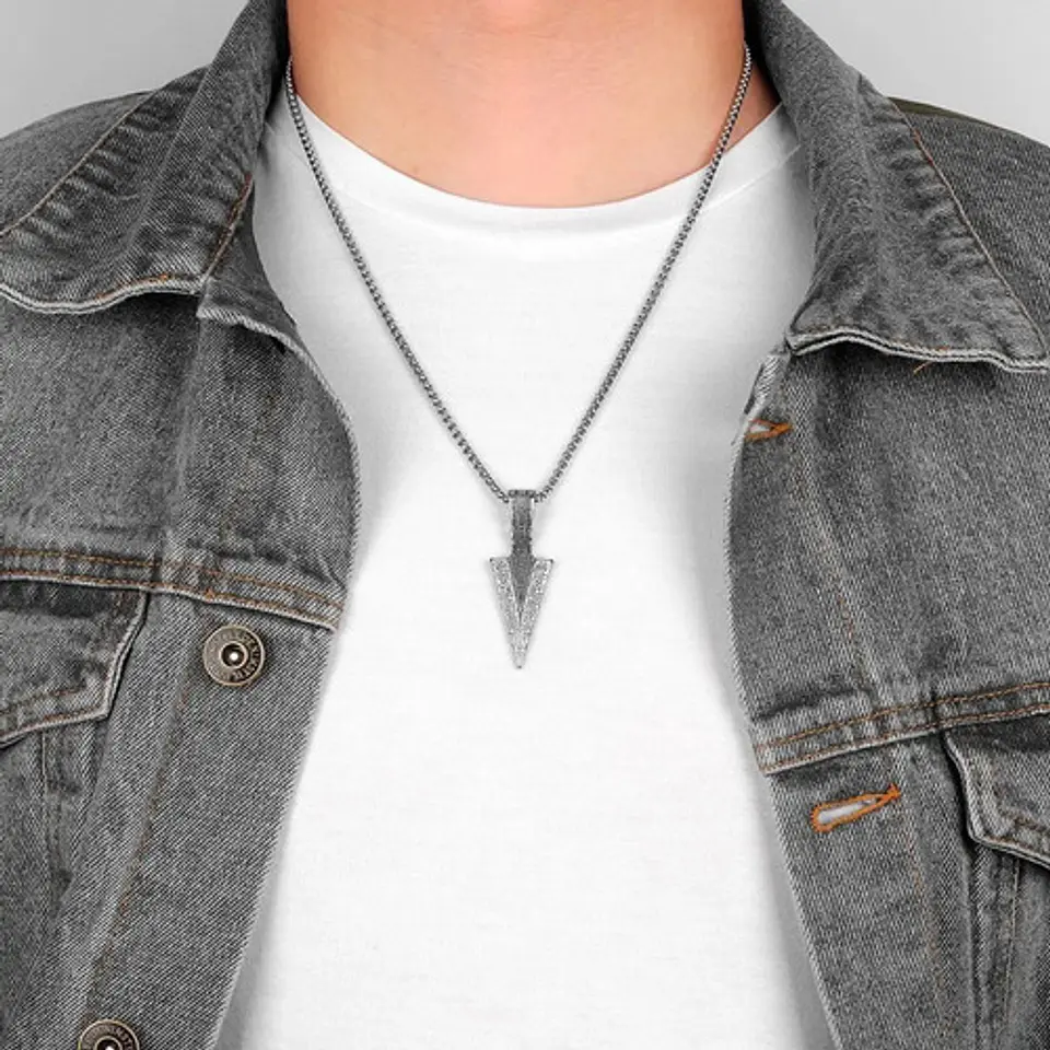 Collar Acero Inoxidable Color Plata Flecha  Hombre 17