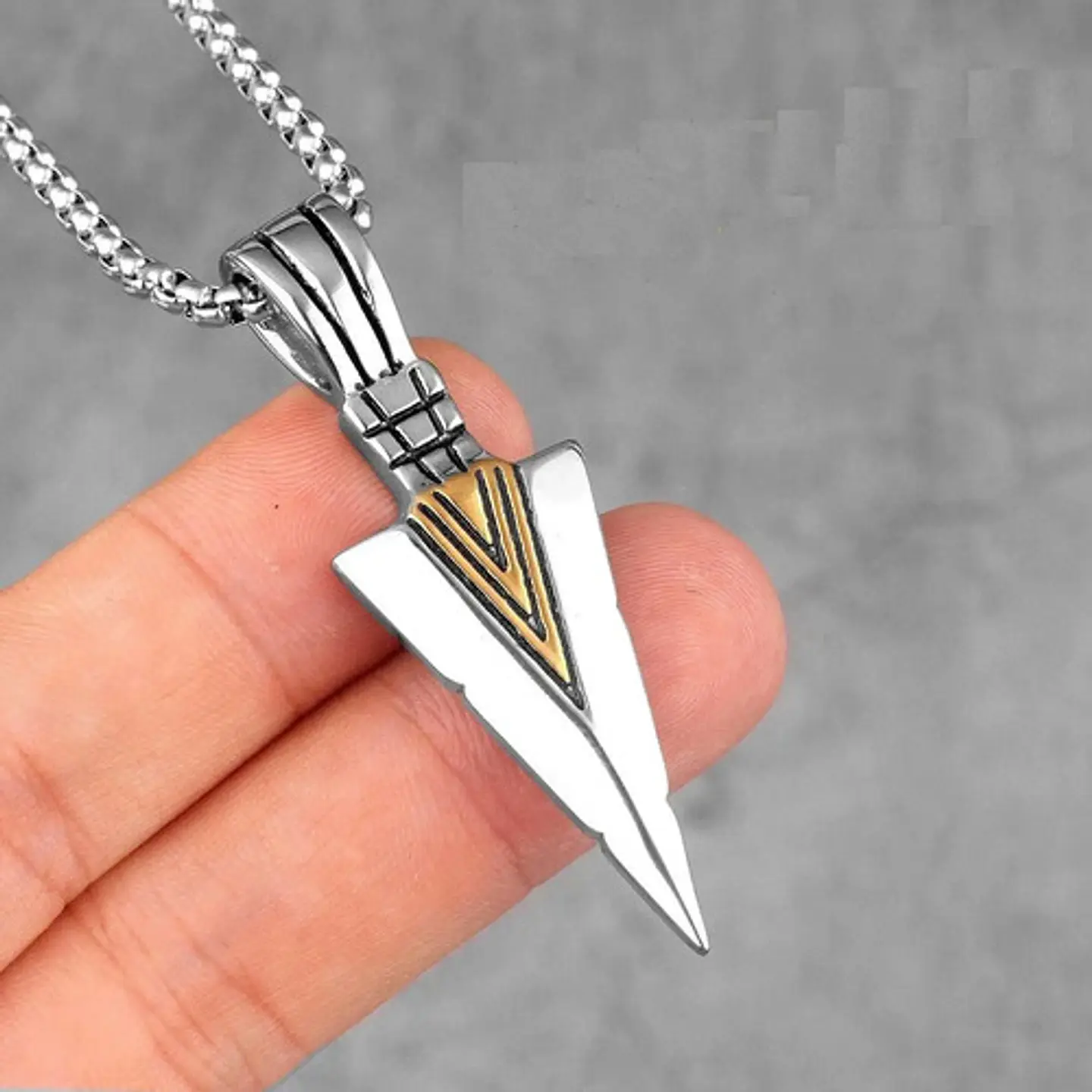 Collar Acero Inoxidable Color Plata Flecha  Hombre 26