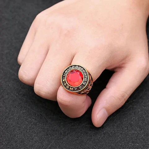 Anillo Acero Inoxidable Color Oro Envejecido Militar Hombre