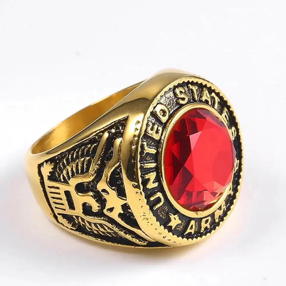Anillo Acero Inoxidable Color Oro Envejecido Militar Hombre 3