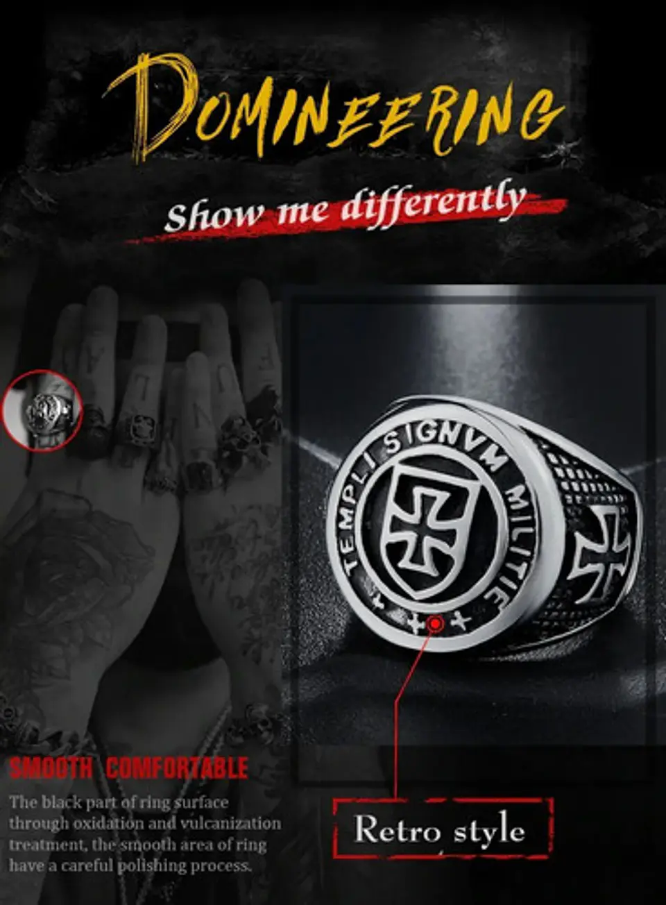 Anillo Color Oro Cruz Templario Acero Inoxidable Para Hombre 14