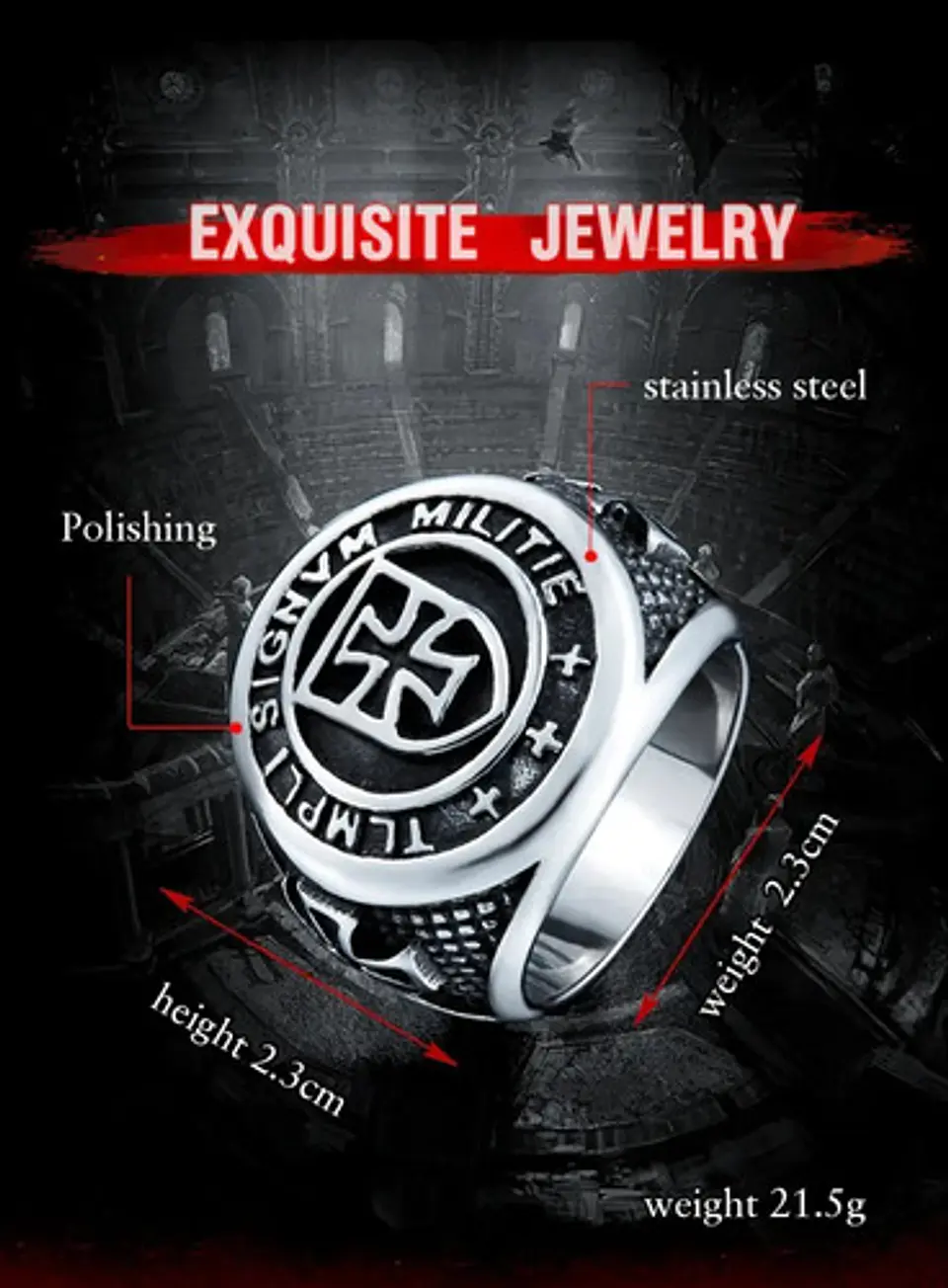 Anillo Color Oro Cruz Templario Acero Inoxidable Para Hombre 15
