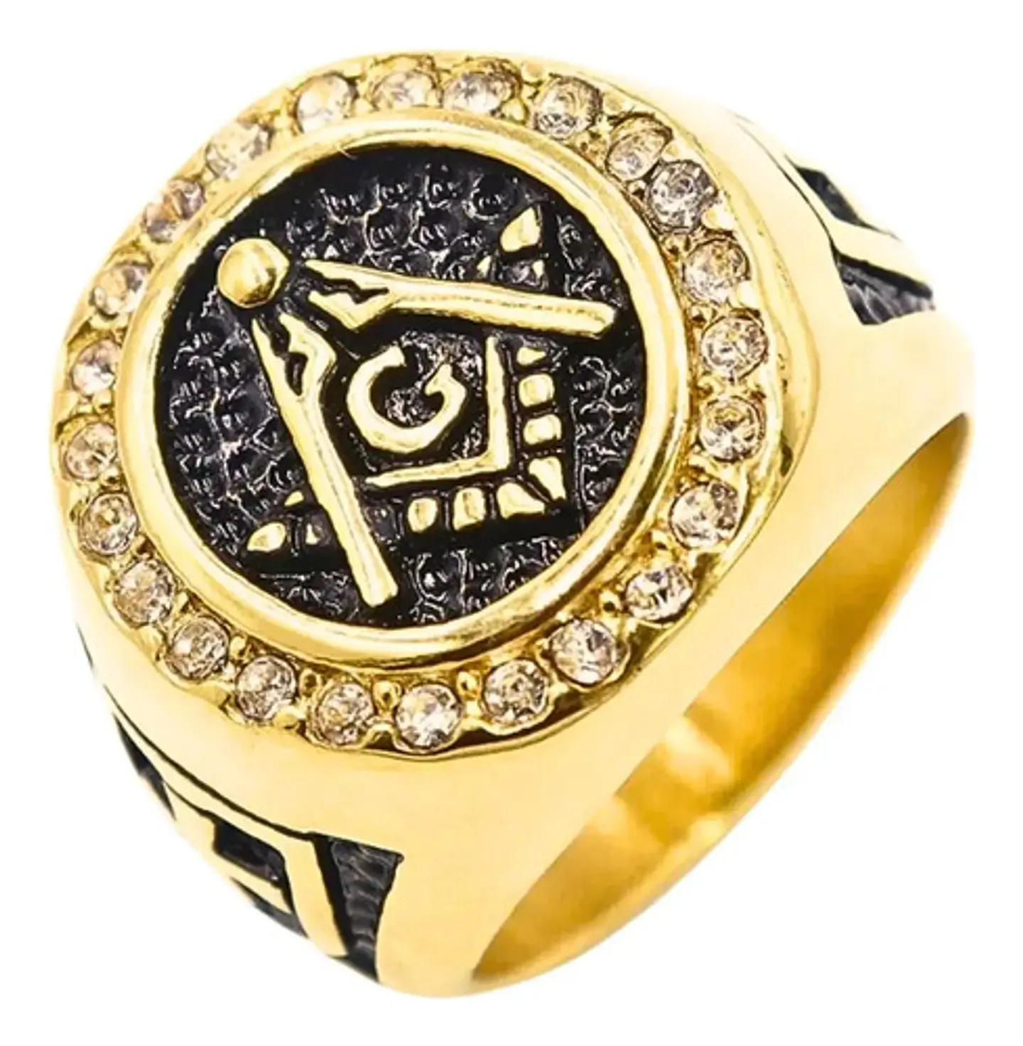 Anillo Para Hombres Piedras Cz Masón Cruz De Acero Color Oro 2
