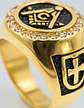 Anillo Para Hombres Piedras Cz Masón Cruz De Acero Color Oro - Miniatura 4