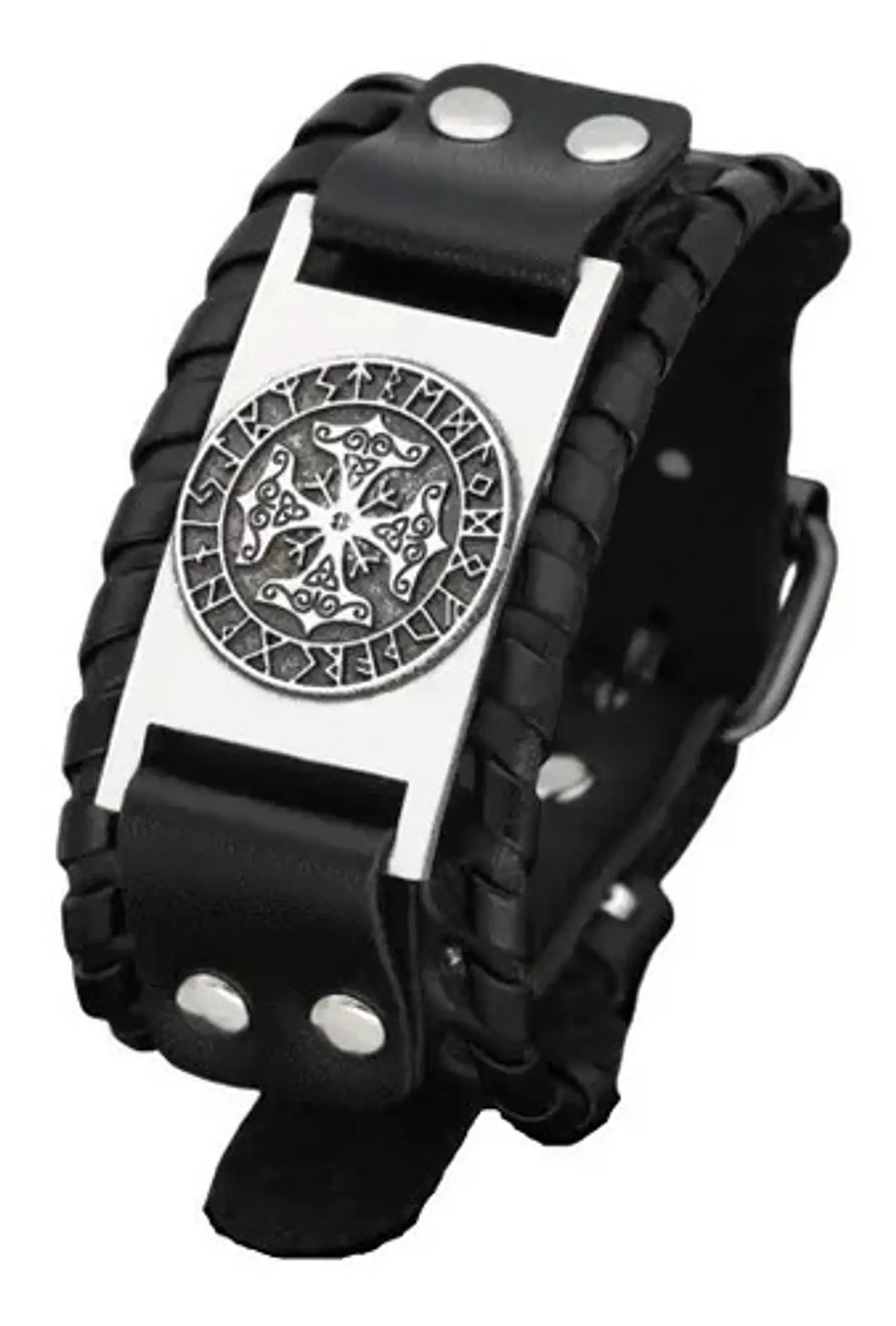 Pulsera Brazalete Cuero Vikingo Brújula Vegvisir Runa Hombre 3