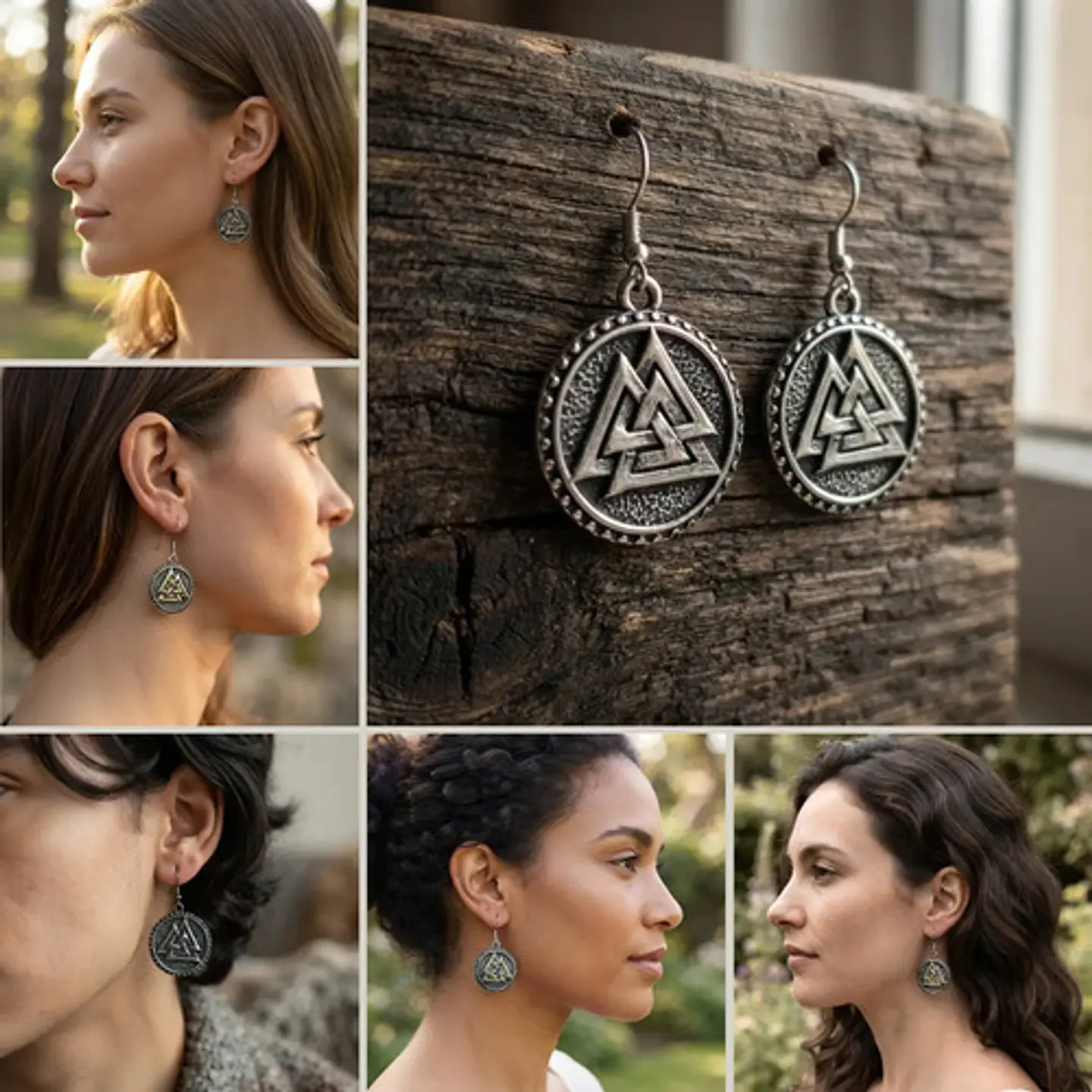 Aretes Para Mujer Pendientes Vikingo Nórdicos Runa Triangulo 11