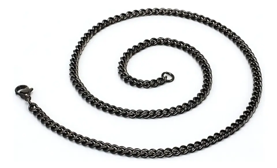 Cadena 7 Mm Color Negro 70 Cm Acero Inoxidable Hombre Mujer 2
