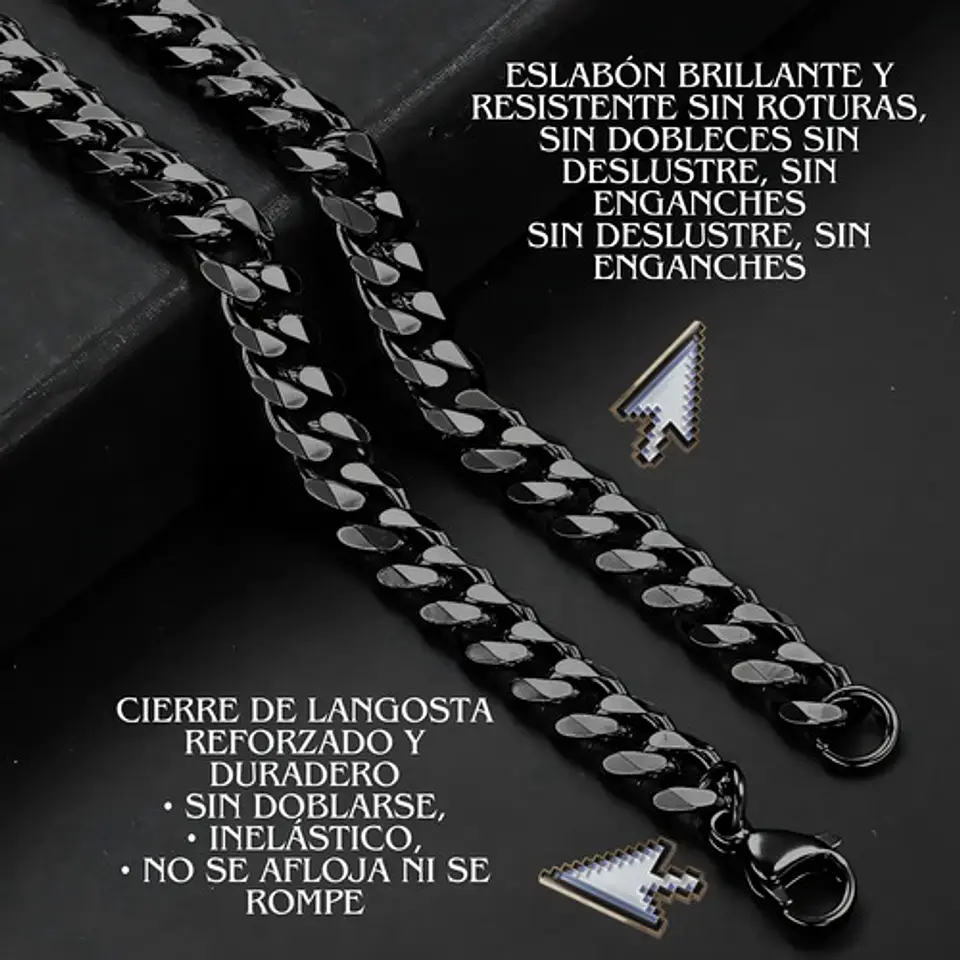 Cadena 7 Mm Color Negro 70 Cm Acero Inoxidable Hombre Mujer 6